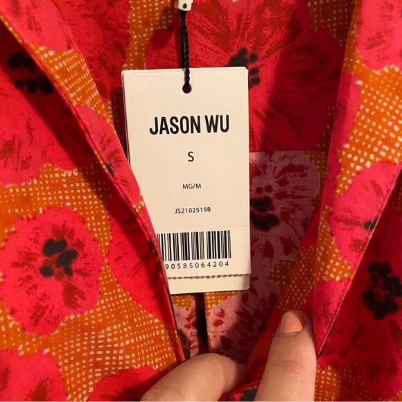 NWT JASON WU Pink Floral Cotton Poplin Collared Blouse Small - Picture 10 of 15